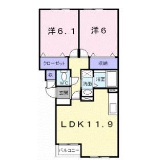 ジェルメ日乃出町(2LDK/3階)の間取り写真