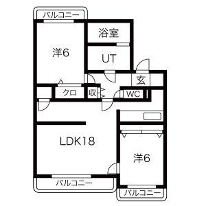 カメリア白山(2LDK/3階)の間取り写真