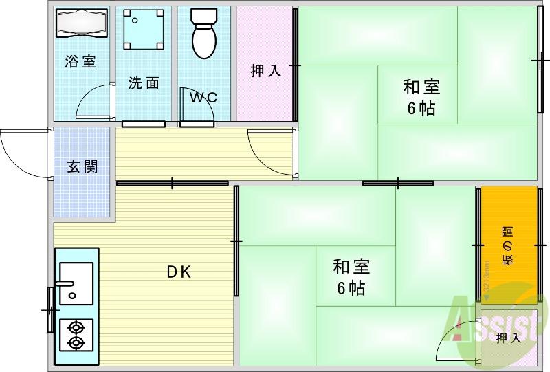 コーポ荘園(2DK/1階)の間取り写真