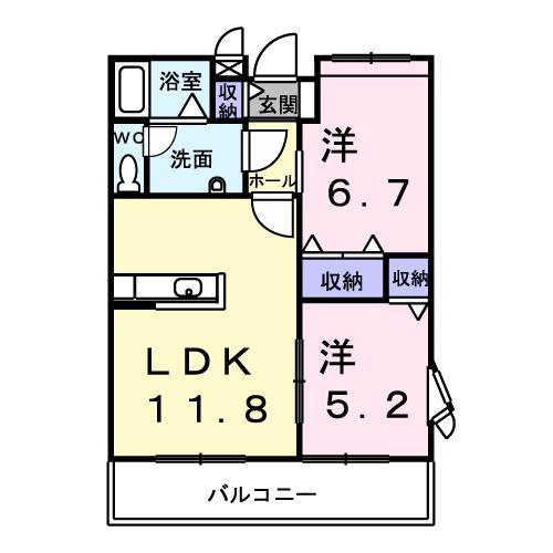 メリー・エンジェル(2LDK/2階)の間取り写真