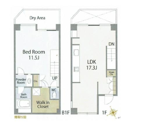 ヒルハイツ代官山(1LDK/B1階)の間取り写真