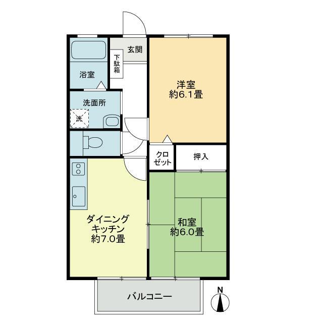 フォブール中津(2DK/1階)の間取り写真