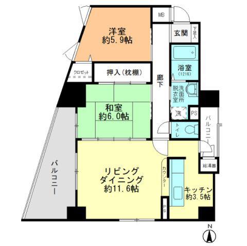 ダイヤモンドビュー(2LDK/3階)の間取り写真
