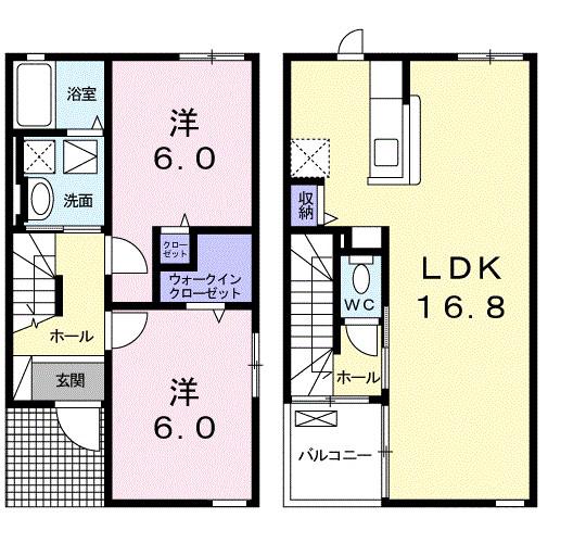 ネオ・カラーズA(2LDK/1階)の間取り写真