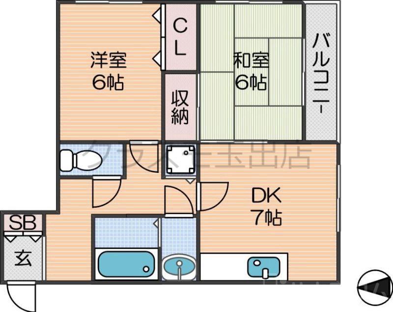ハイムグランディ(2DK/4階)の間取り写真