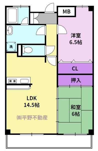 グリーンマンション(2LDK/4階)の間取り写真