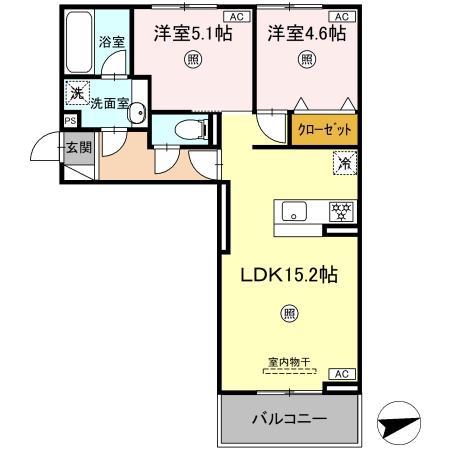 D-ROOM中原東(2LDK/2階)の間取り写真