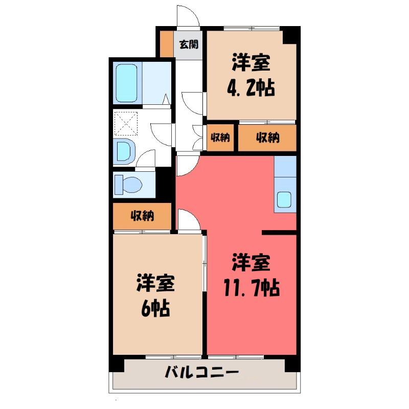 ハイツ荒川(2LDK/5階)の間取り写真