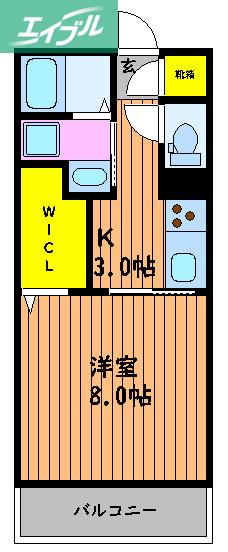 ヴァンベール京山(1K/3階)の間取り写真