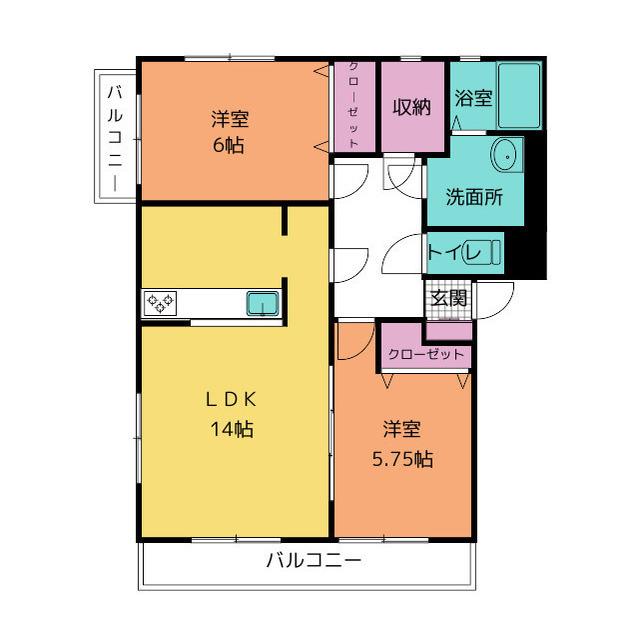 サンセール・タカギ(2SLDK/1階)の間取り写真