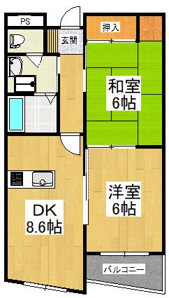 セレーナ喜志三番館II(2LDK/7階)の間取り写真