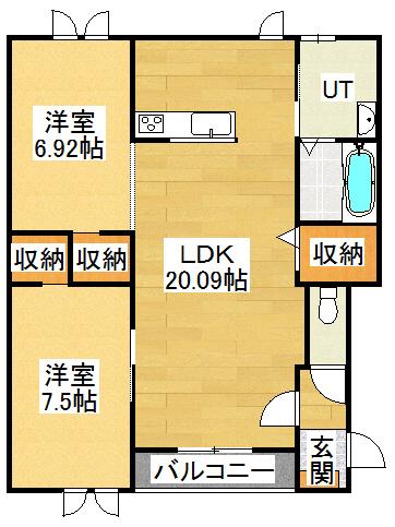 プリマ上士幌C棟(2LDK/3階)の間取り写真