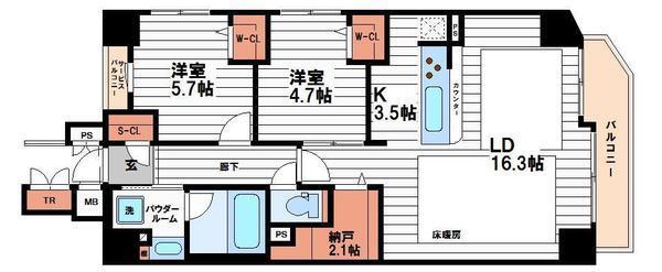 プレミスト堺筋本町ラディーナ(2SLDK/8階)の間取り写真