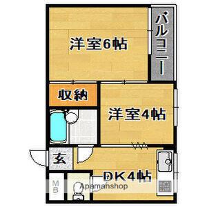 コーポ南住吉(2DK/4階)の間取り写真