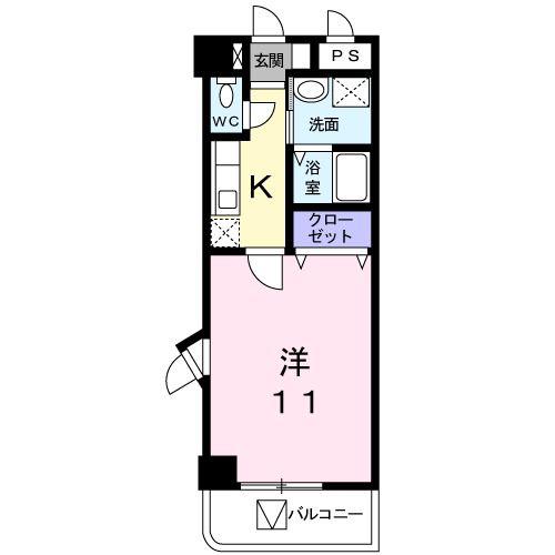 ロワゾブルー(1K/4階)の間取り写真