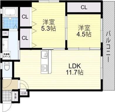 ヴァンドーム武庫之荘(2LDK/2階)の間取り写真