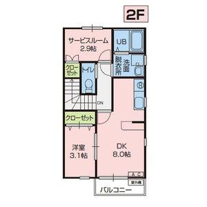 サンフレッチェK2(1SDK/2階)の間取り写真