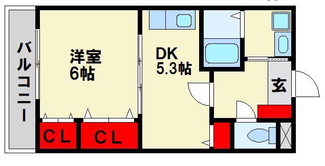 さくらマンション下大利(1DK/5階)の間取り写真