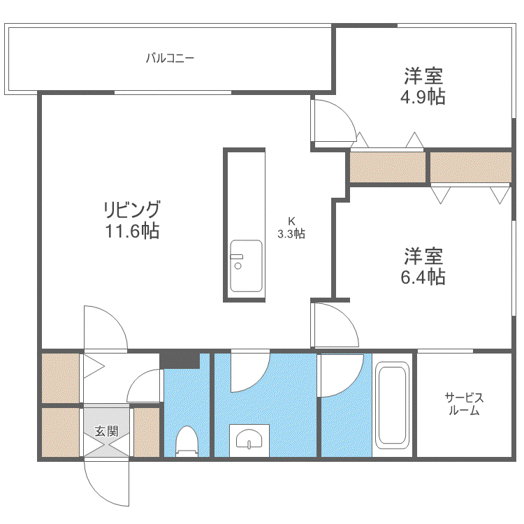 エフュート北3条(2LDK/3階)の間取り写真