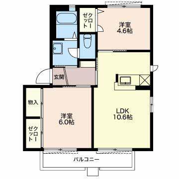 カーサキアーロ B(2LDK/1階)の間取り写真