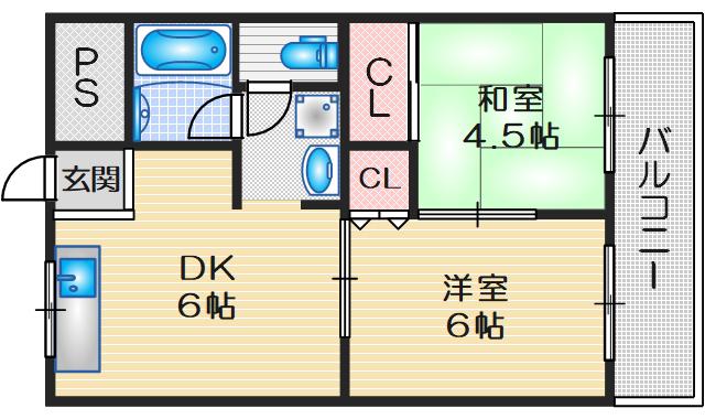 第2ヴィラサンテ(2DK/2階)の間取り写真
