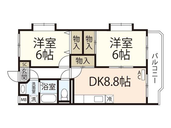 ピュアステージ(2DK/1階)の間取り写真