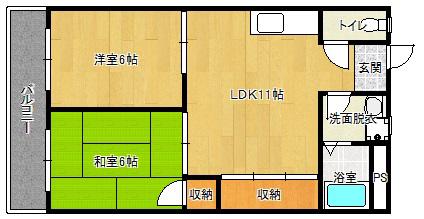 米谷木町第一ビル(2LDK/4階)の間取り写真