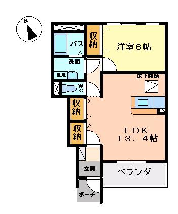 パーチェB棟(1LDK/1階)の間取り写真