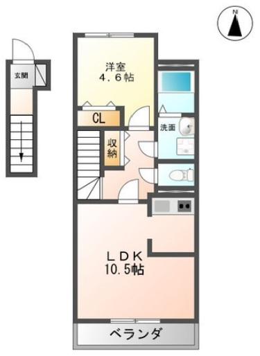 オアシス(1LDK/2階)の間取り写真