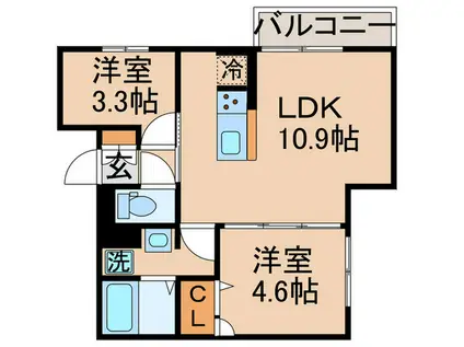 D-ROOM新宿4丁目(2LDK/1階)の間取り写真