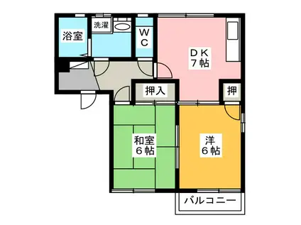 ベルメゾン昭和 N棟(2DK/1階)の間取り写真