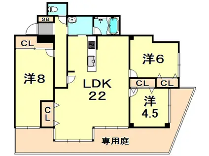 メインステージ夙川(3LDK/1階)の間取り写真