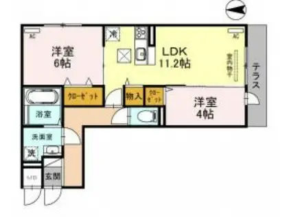 RIHITO八尾 D棟(2LDK/2階)の間取り写真