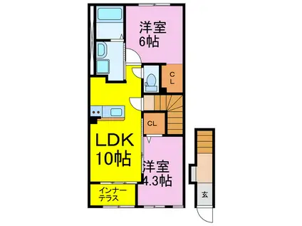ボナール 花崎 B(2LDK/2階)の間取り写真