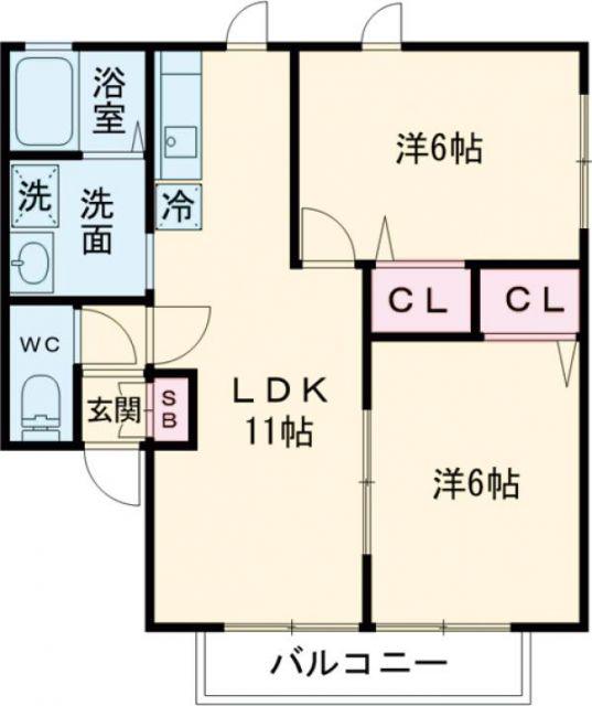 BIRDLANDたまでB(2LDK/2階)の間取り写真