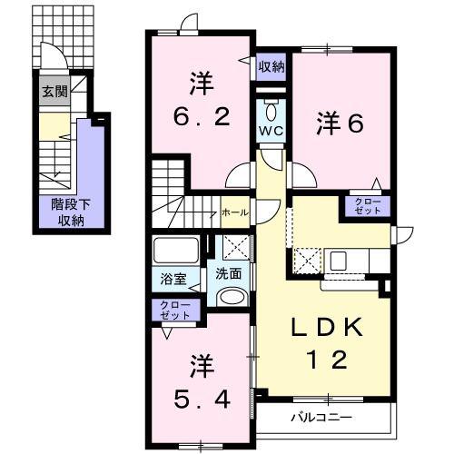 グレイスヴィラサンヨーD(3LDK/2階)の間取り写真