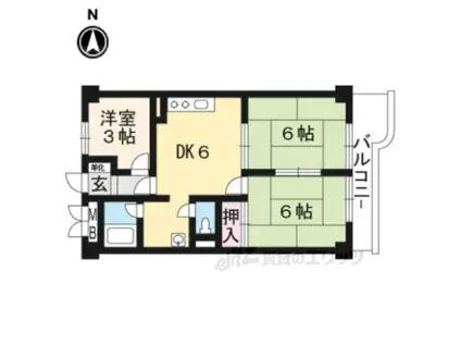 パールハイツイナリ(3DK/6階)の間取り写真