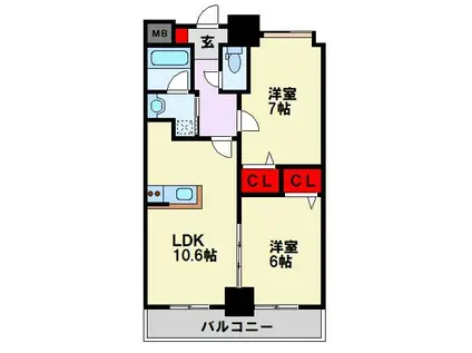 グランドツイン黒崎 A棟(2LDK/12階)の間取り写真