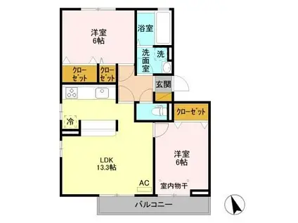 ペイサージュ B/D(2LDK/2階)の間取り写真