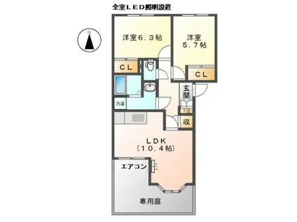 サンファーレ里小牧(2LDK/1階)の間取り写真