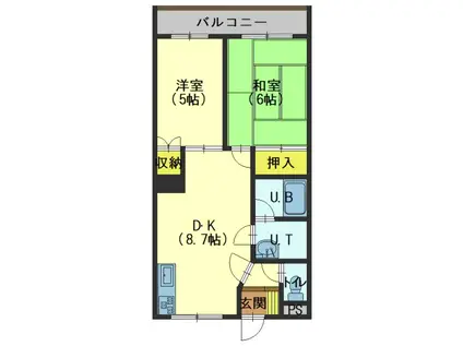 ロイヤルライフ富岡(2DK/2階)の間取り写真
