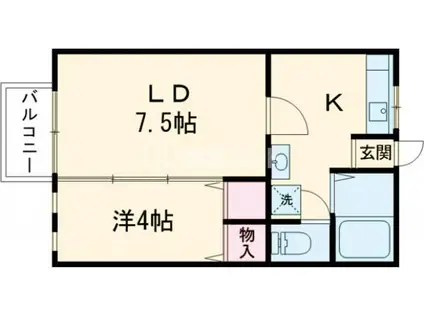 エクセレントB棟(2K/1階)の間取り写真