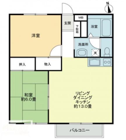 フォブール吉峰 B棟(2LDK/2階)の間取り写真
