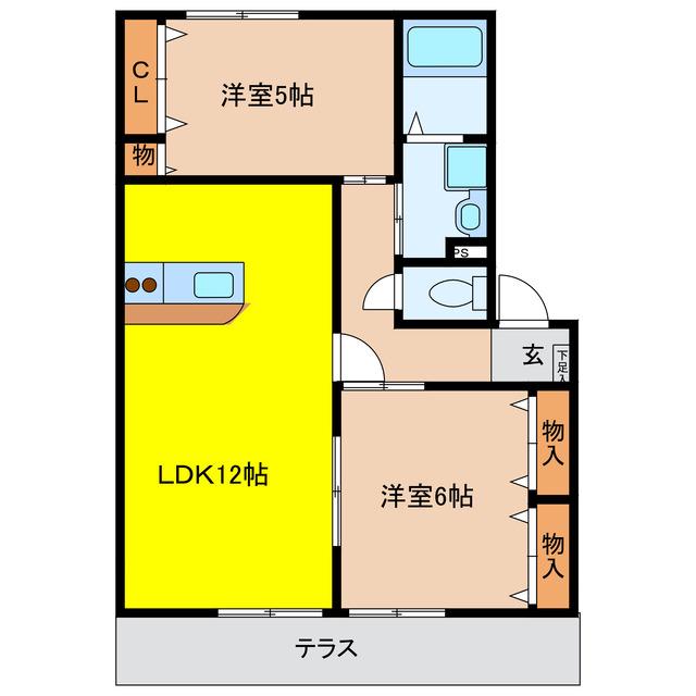 コンフォルターブルB(2LDK/1階)の間取り写真