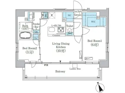 浅草蔵前レジデンス(2LDK/13階)の間取り写真