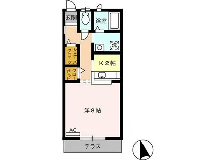 キャビンエンデバー(ワンルーム/1階)の間取り写真