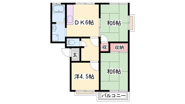 ＪＲ播但線 野里駅 徒歩18分 2階建 築37年(3DK/2階)の間取り写真