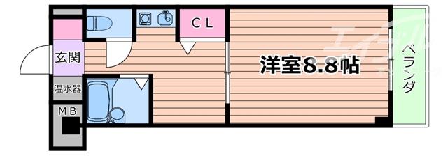 アーバン鳥飼(1K/4階)の間取り写真