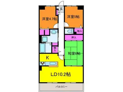 ヴェルビュ南笹口(3LDK/3階)の間取り写真