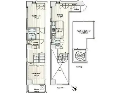 カスタリア八丁堀(2DK/10階)の間取り写真